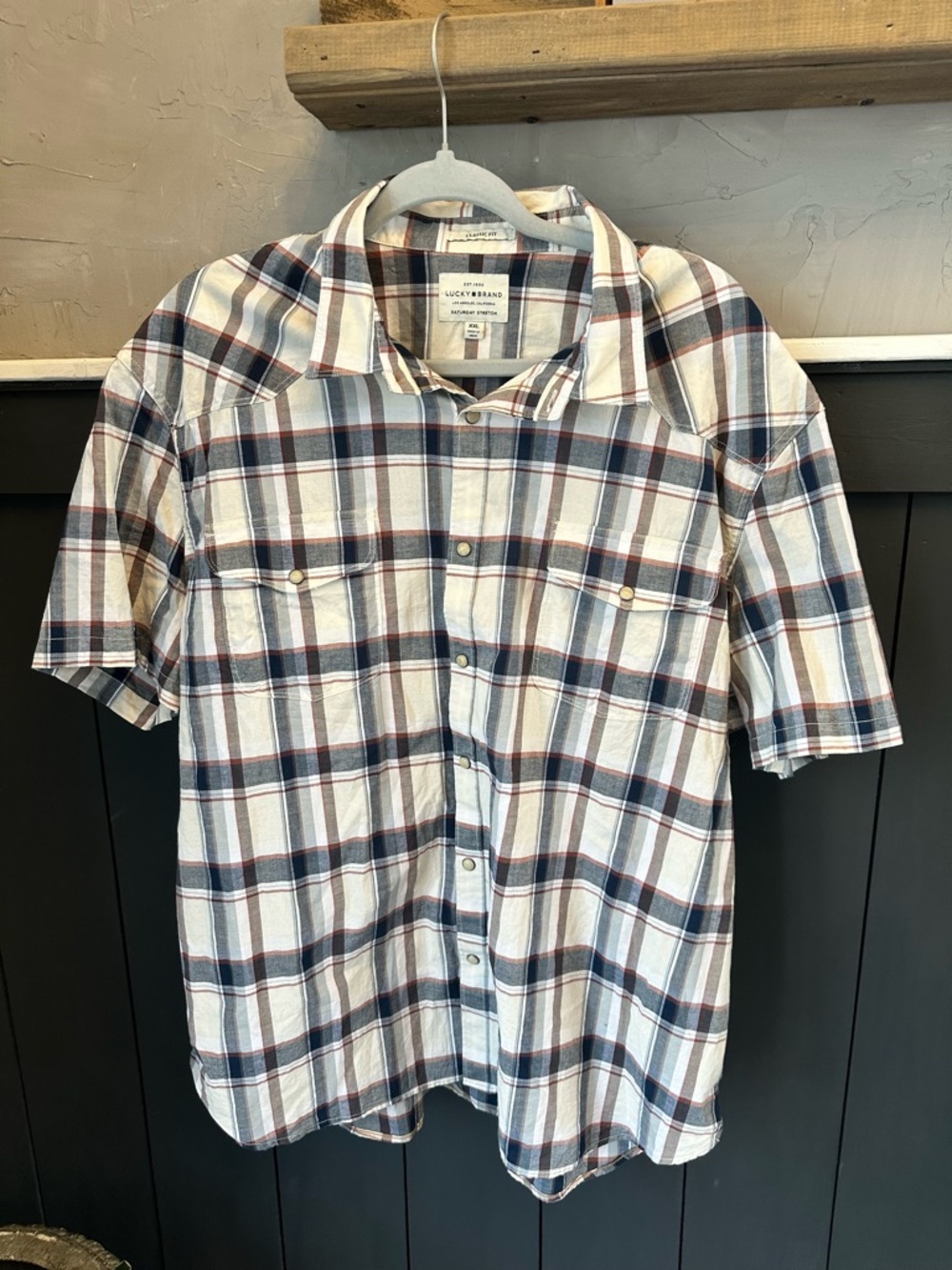 Lucky Brand XXL Plaid Pearl Snap Short Sleeve Shirt Western